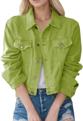 2023 Women Denim Jackets Oversize Long Sleeve Basic Button Down Jean Jacket with Pockets Fashion Trendy Petite Cropped Coats