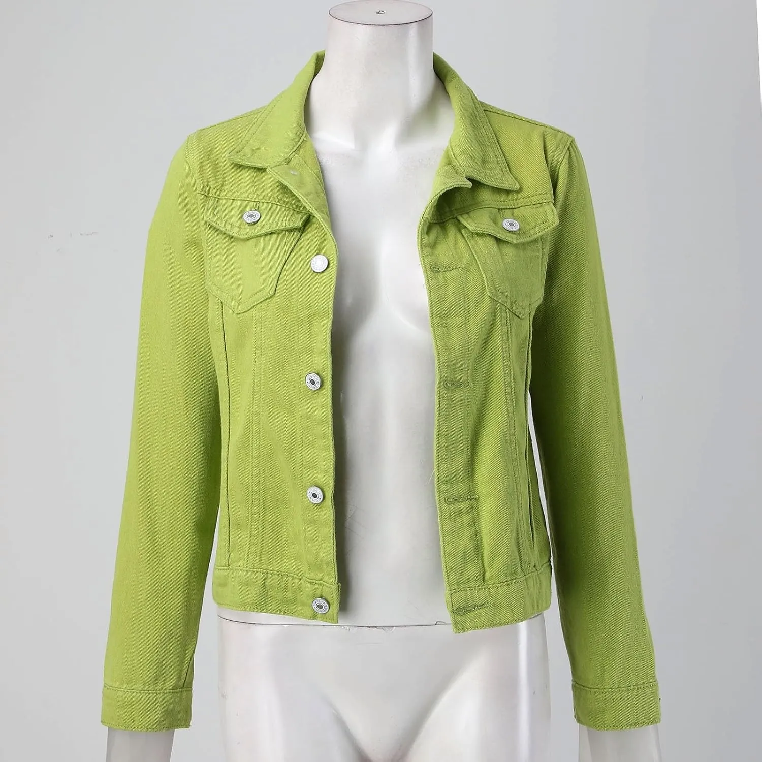 2023 Women Denim Jackets Oversize Long Sleeve Basic Button Down Jean Jacket with Pockets Fashion Trendy Petite Cropped Coats
