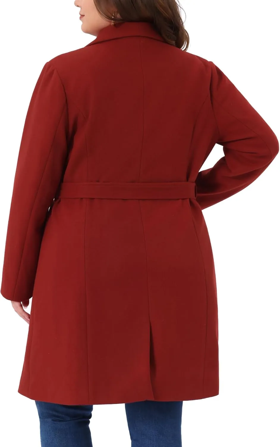 Agnes Orinda Plus Size Winter Coats for Women Lapel Single Breasted Belted with Pocket Pea Coats Trench Coats