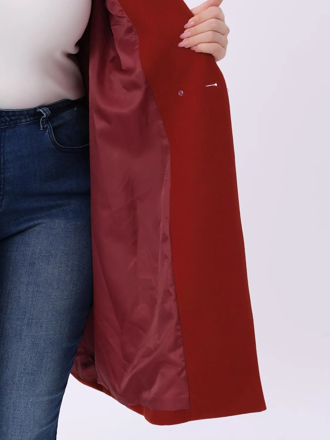 Agnes Orinda Plus Size Winter Coats for Women Lapel Single Breasted Belted with Pocket Pea Coats Trench Coats