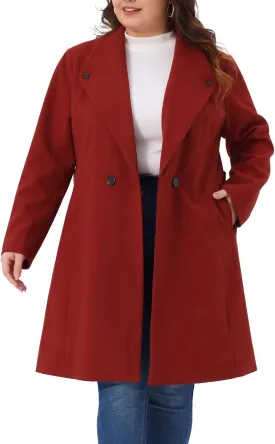 Agnes Orinda Plus Size Winter Coats for Women Lapel Single Breasted Belted with Pocket Pea Coats Trench Coats