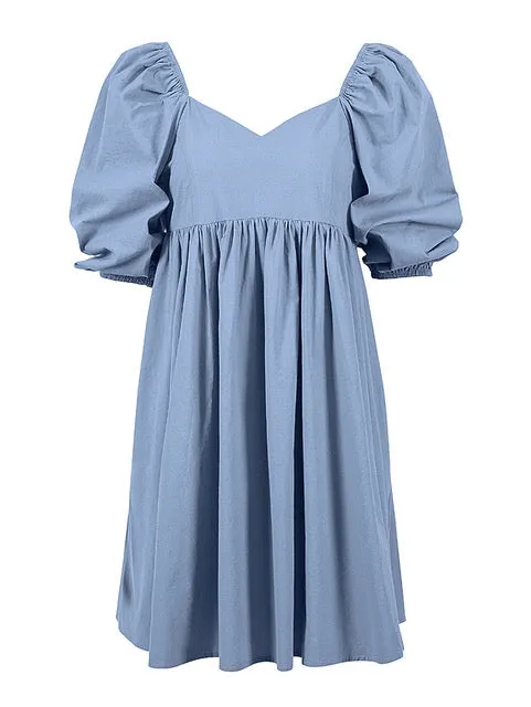 Barbie Dress Neck Sexy Summer Trendy Mini Dress Short Sleeve High Waist Dresses