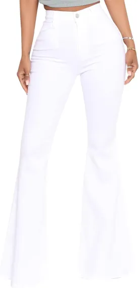 BISUAL Women's Fashion High Rise Jeans Slimming Wide Leg Stretch Denim Flare Bellbottom Jeans