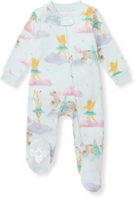 Burt's Bees Baby Girls' Organic Cotton Sleep and Play Footed Pajamas, One-piece Zip Front Romper, Baby Essentials
