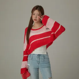 Color Combination Striped Cropped Knit Sweater