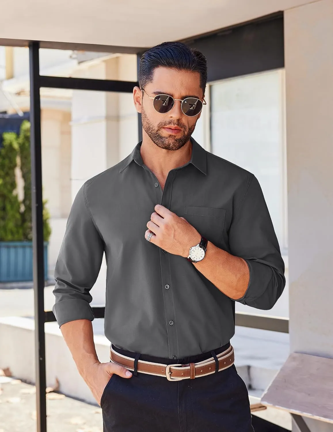 COOFANDY Mens Long Sleeve Button Down Shirts Casual Untucked Shirts for Men Dress Shirts Wedding Shirts