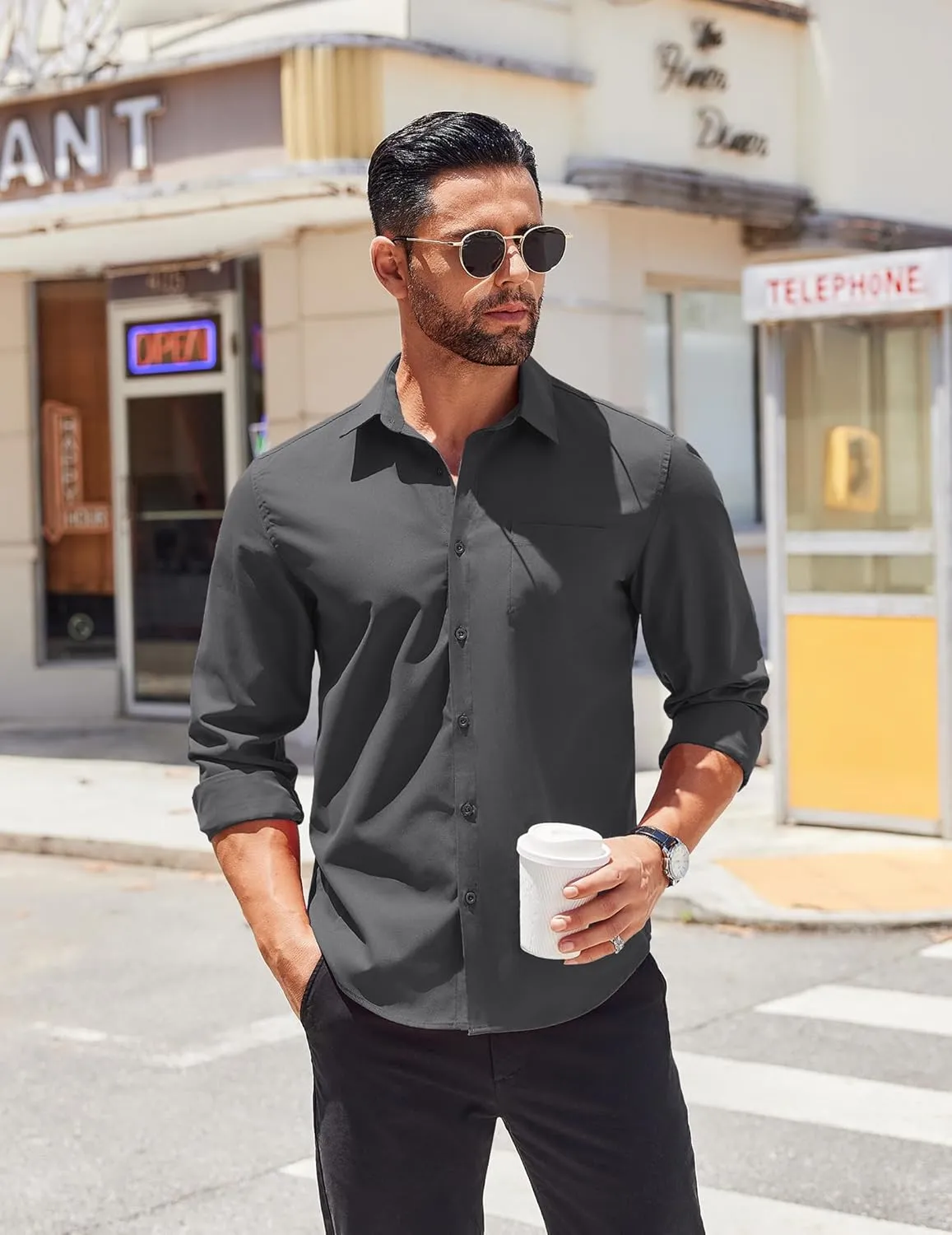 COOFANDY Mens Long Sleeve Button Down Shirts Casual Untucked Shirts for Men Dress Shirts Wedding Shirts