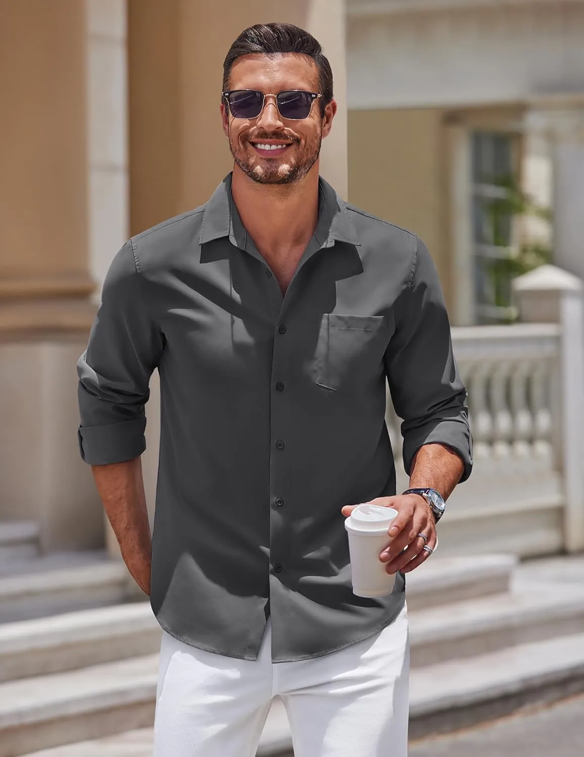 COOFANDY Mens Long Sleeve Button Down Shirts Casual Untucked Shirts for Men Dress Shirts Wedding Shirts