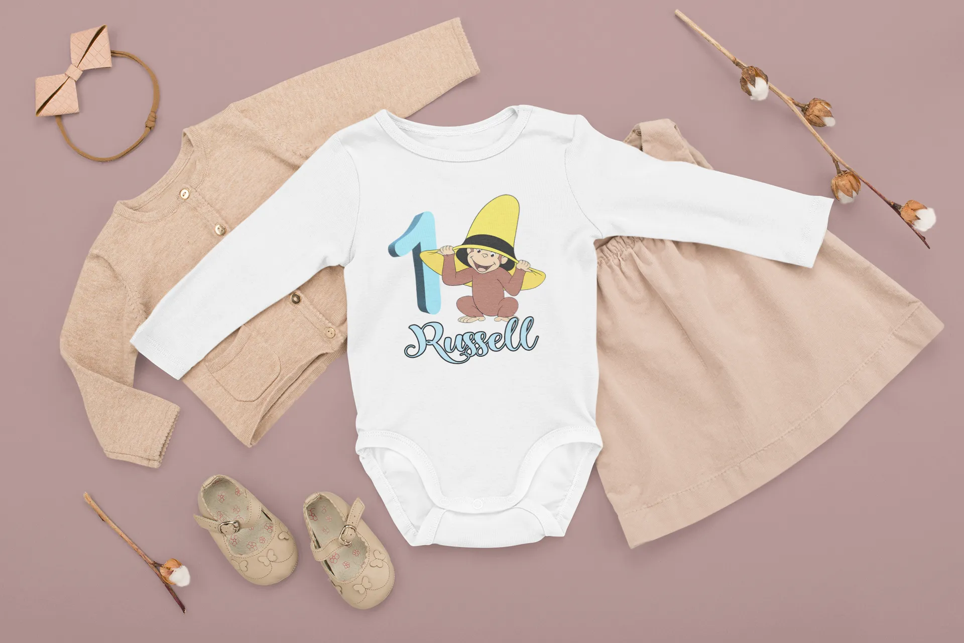Curious George onesie  Curious George first birthday onesie