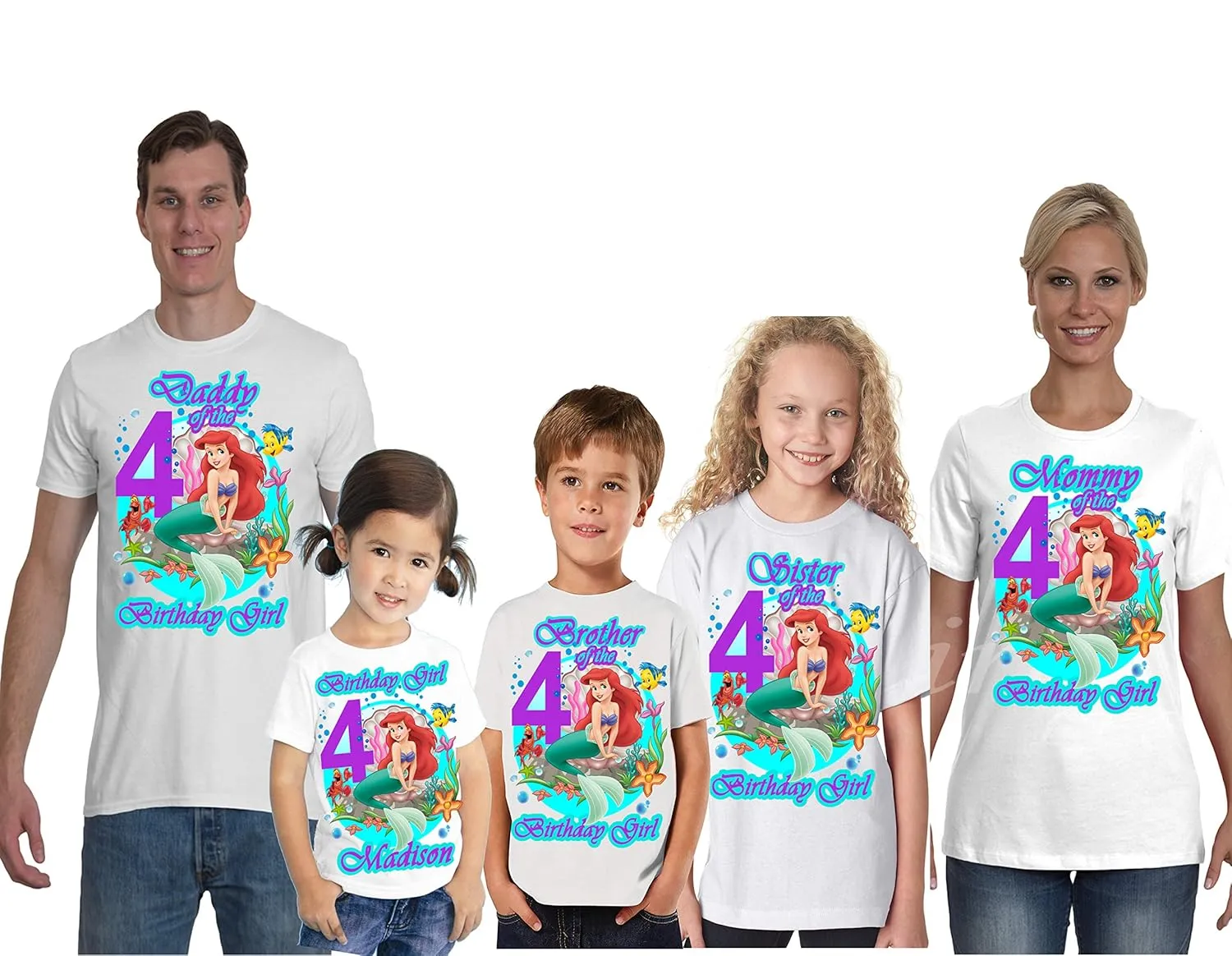 Custom Mermaid Birthday Shirt with Any Name and Age Mermaid Family Matching Shirts Mermaid Princess Birthday Shirt Girl Party
