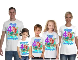 Custom Mermaid Birthday Shirt with Any Name and Age Mermaid Family Matching Shirts Mermaid Princess Birthday Shirt Girl Party