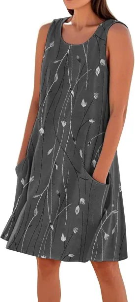 Dresses for Women 2025 Summer Beach Vacation Clothes Spring Sleeveless Plus Size Round Neck Sundresses