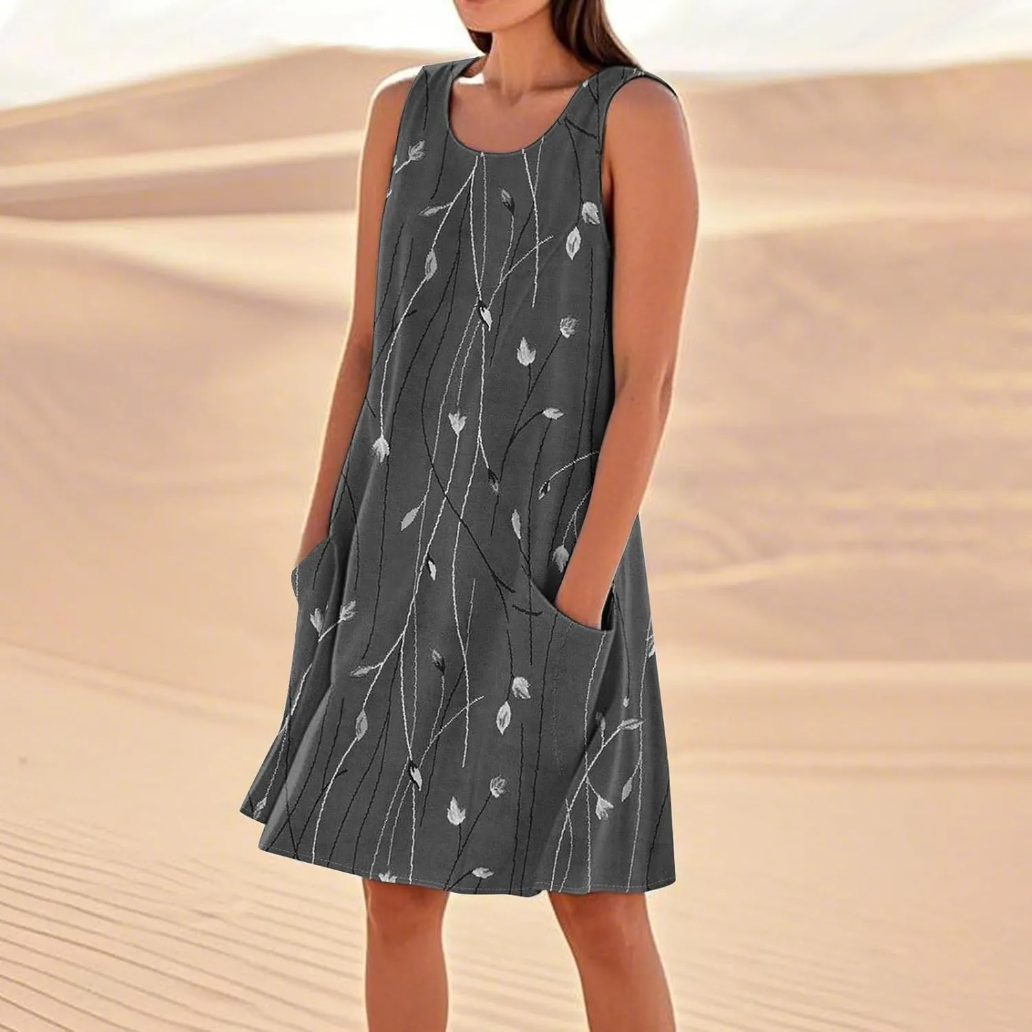 Dresses for Women 2025 Summer Beach Vacation Clothes Spring Sleeveless Plus Size Round Neck Sundresses
