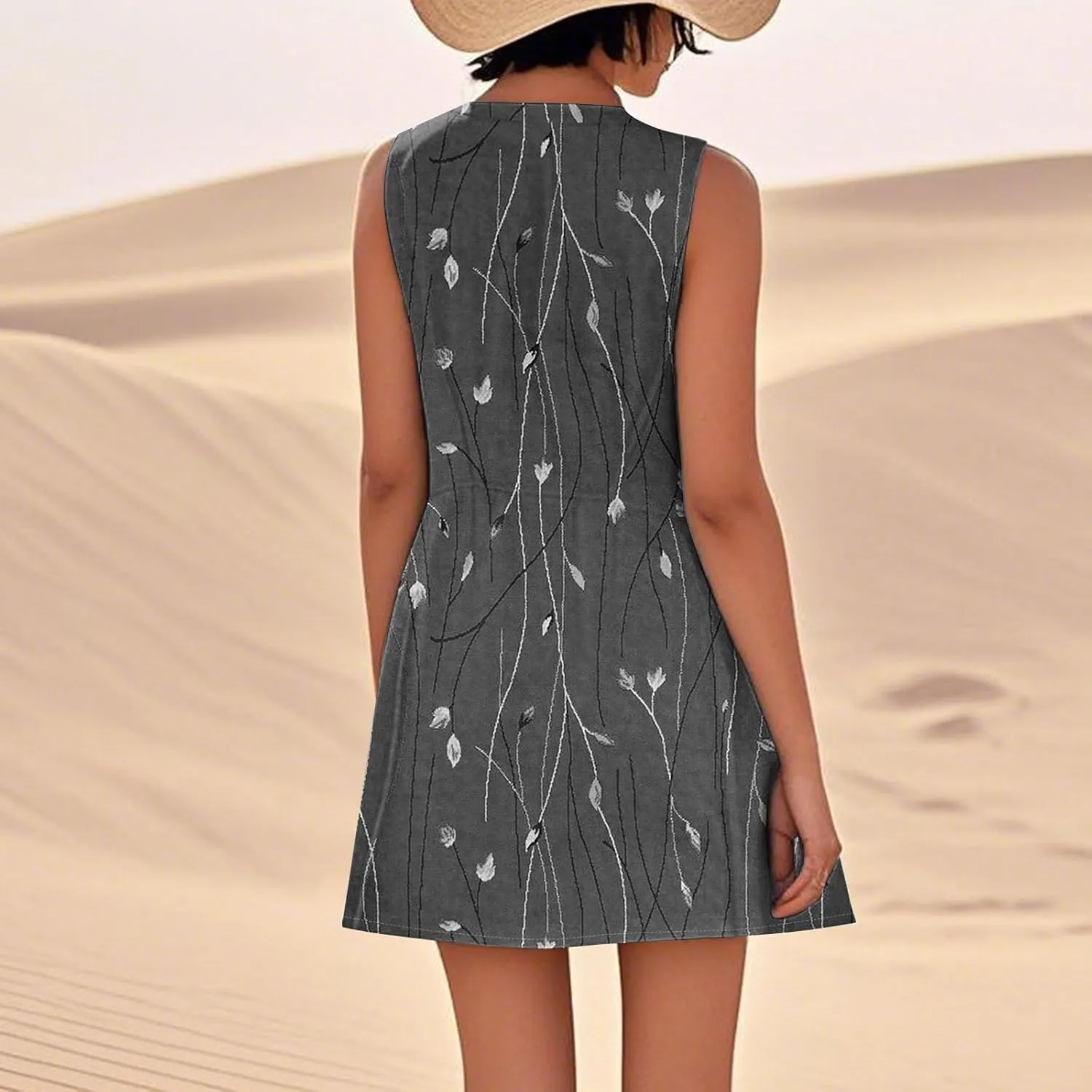 Dresses for Women 2025 Summer Beach Vacation Clothes Spring Sleeveless Plus Size Round Neck Sundresses