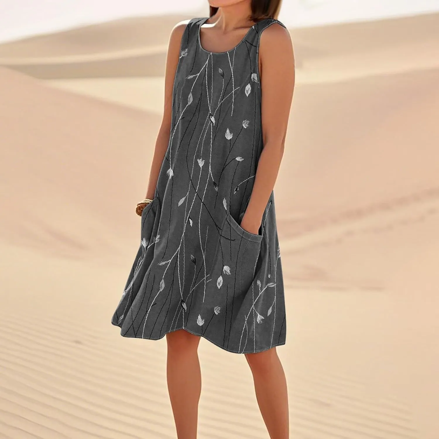Dresses for Women 2025 Summer Beach Vacation Clothes Spring Sleeveless Plus Size Round Neck Sundresses