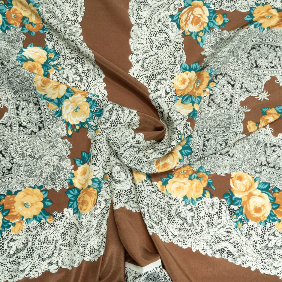 Floral & Lace Printed Silk Crêpe de Chine