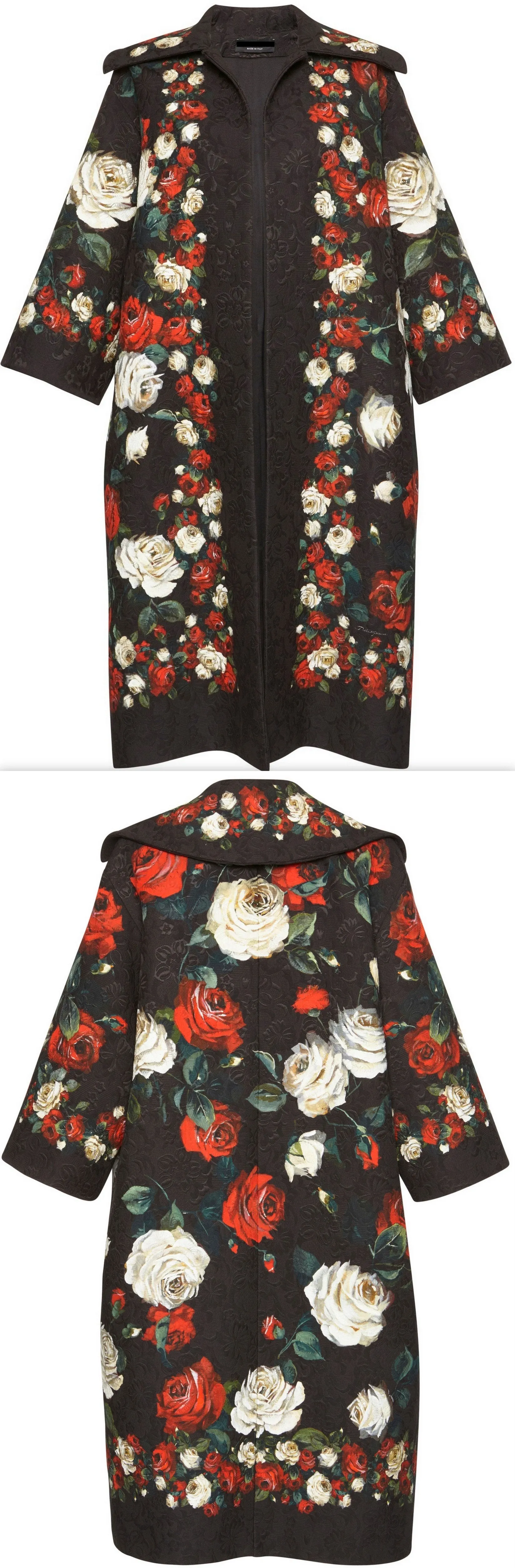 Floral Print 3/4-Sleeve Coat
