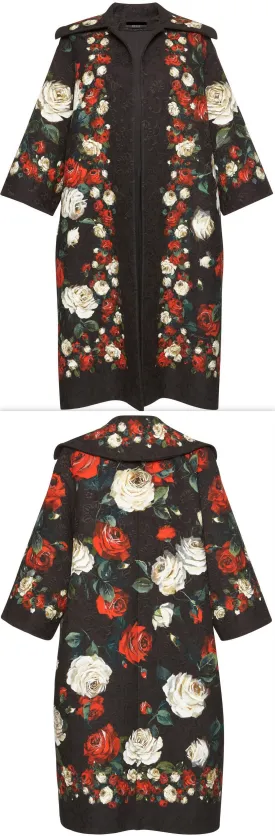 Floral Print 3/4-Sleeve Coat
