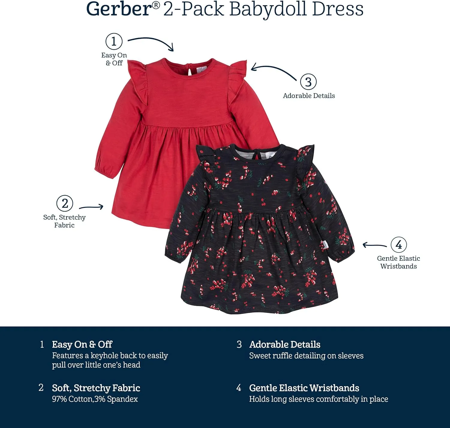 Gerber Baby Girls' Toddler 2-Pack Long Sleeve Dresses