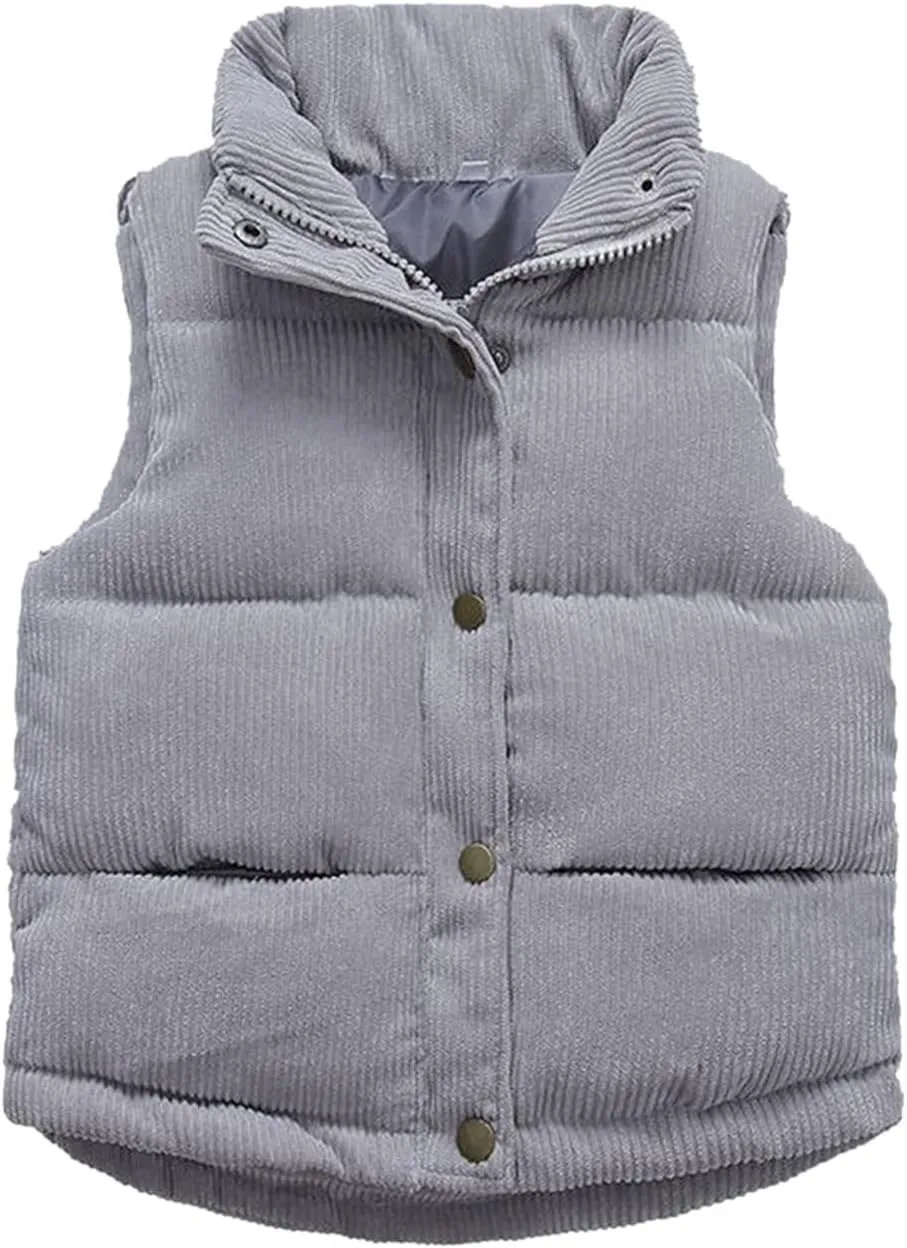 Girls and Toddler's Corduroy Jacket Puffer Vest Sleeveless Down Coat Baby Winter Coat Padded Quilted Vest Waistcoat