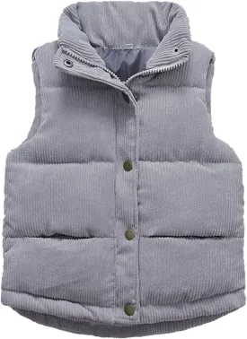Girls and Toddler's Corduroy Jacket Puffer Vest Sleeveless Down Coat Baby Winter Coat Padded Quilted Vest Waistcoat