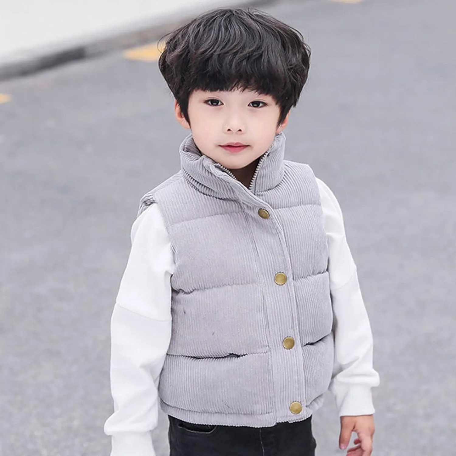 Girls and Toddler's Corduroy Jacket Puffer Vest Sleeveless Down Coat Baby Winter Coat Padded Quilted Vest Waistcoat