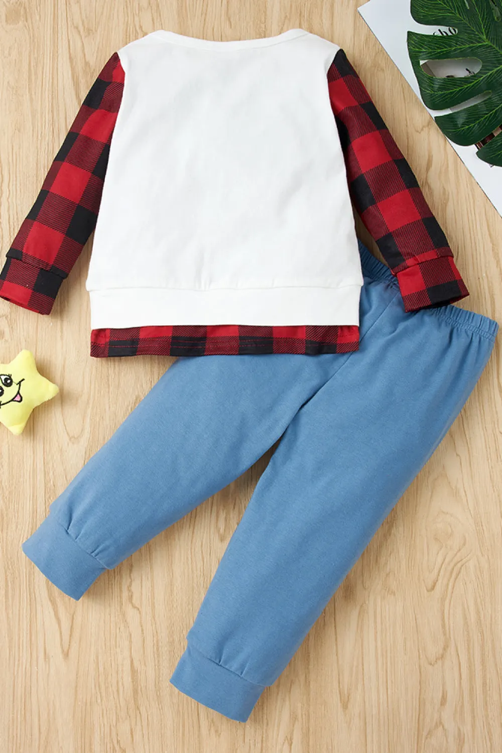 Girls Plaid Sleeve Top and Pants Set