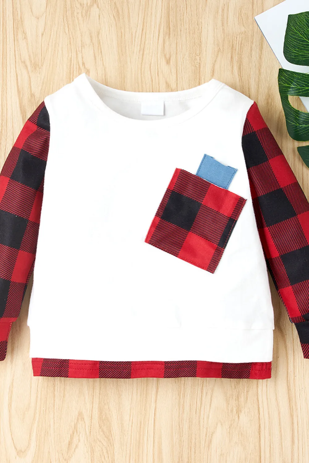 Girls Plaid Sleeve Top and Pants Set