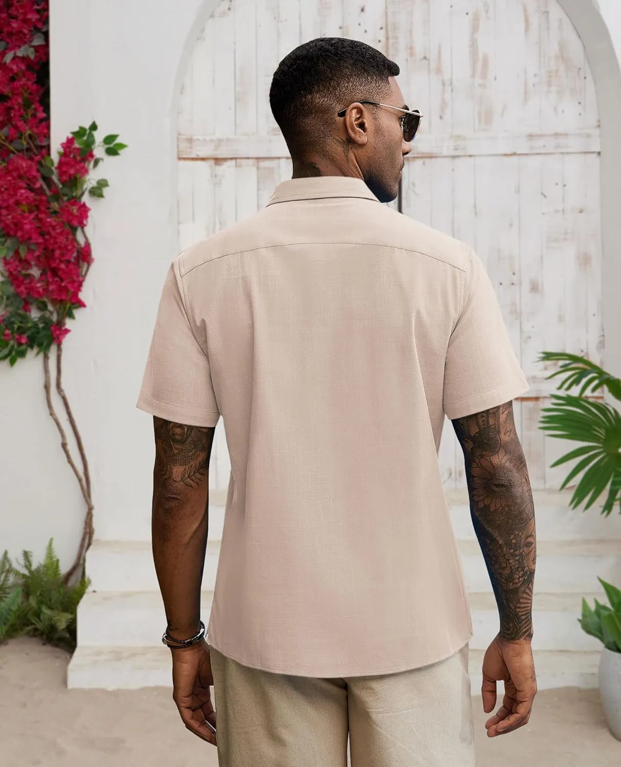 Guayabera Linen Shirts for Men Short Sleeve Button Down Shirt Hawaiian Shirt Cuban Summer Shirts Beach Shirts