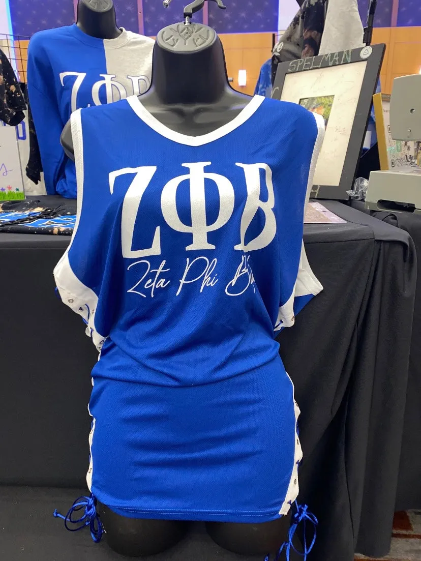 Handmade Zeta Phi Beta Z-Phi 1920 Glitter White Royal Lace or No Lace Jersey Top