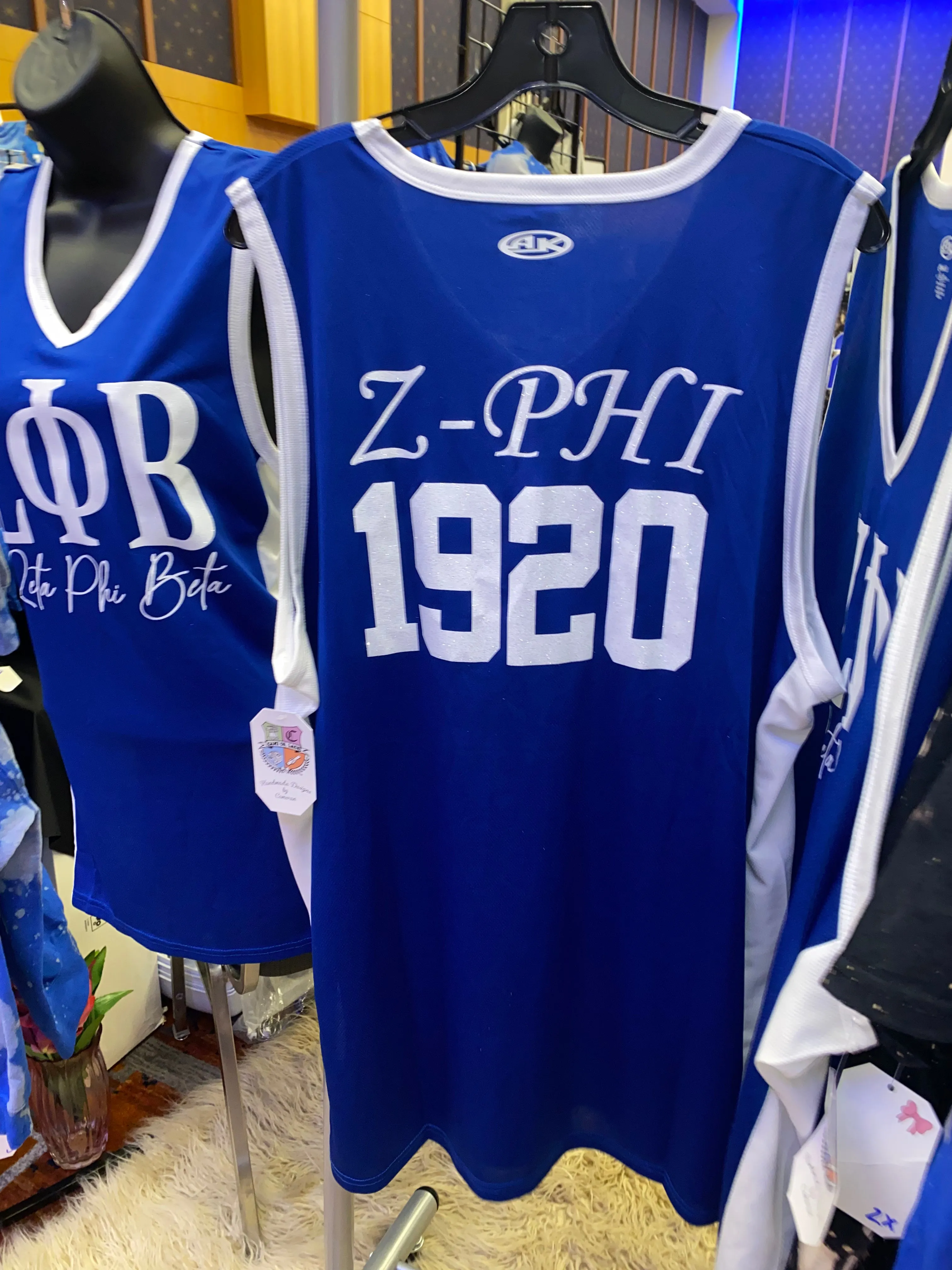 Handmade Zeta Phi Beta Z-Phi 1920 Glitter White Royal Lace or No Lace Jersey Top