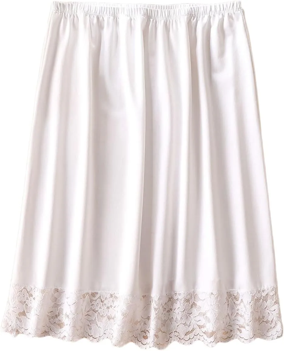 HGps8w Half Slips for Women Underskirt Short Lace Trim Knee Length Solid Color Half Slip