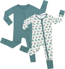 JunNeng 2Pcs Baby Rayon from Bamboo Sleeper with Mitten Cuffs, Footless Zipper Cozy Pjs, Non-Slip Soles Romper