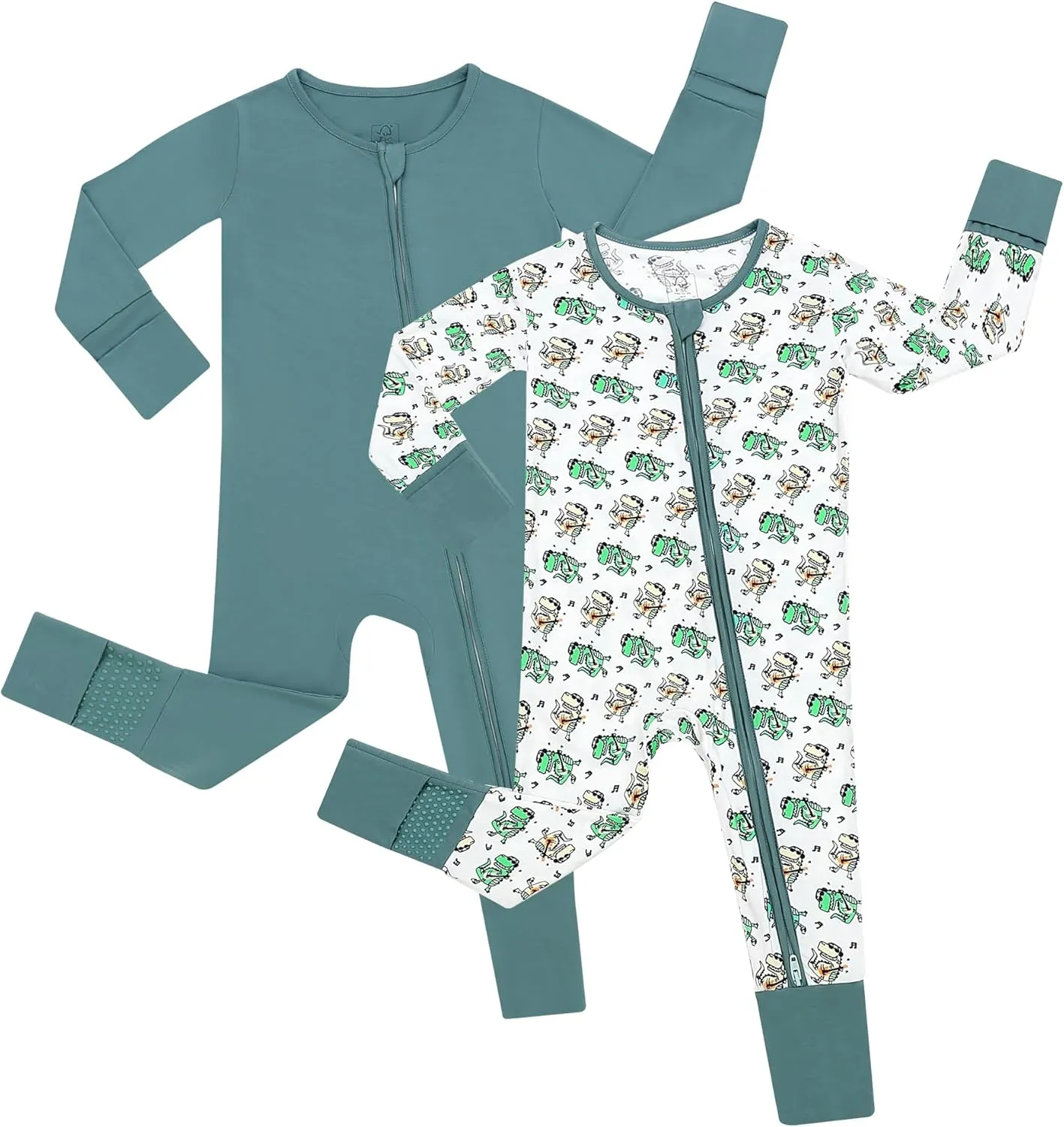 JunNeng 2Pcs Baby Rayon from Bamboo Sleeper with Mitten Cuffs, Footless Zipper Cozy Pjs, Non-Slip Soles Romper