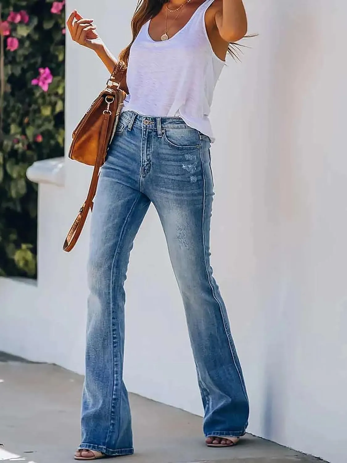 KUNMI Women's Flare Bell Bottom Jeans High Waisted Wide Leg Bootcut Jeans Stretchy Denim Pants