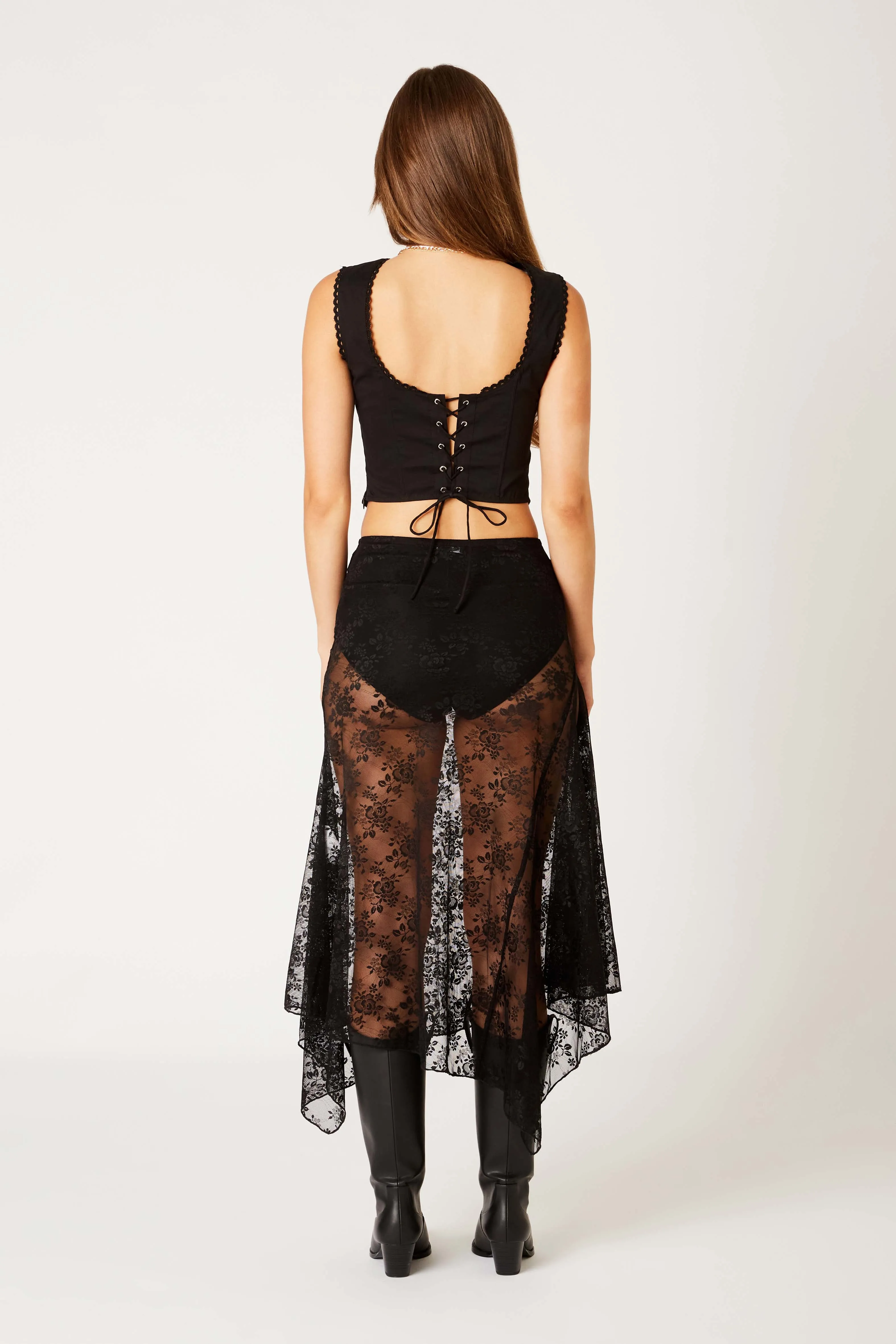 Lace Asymmetrical Midi Skirt