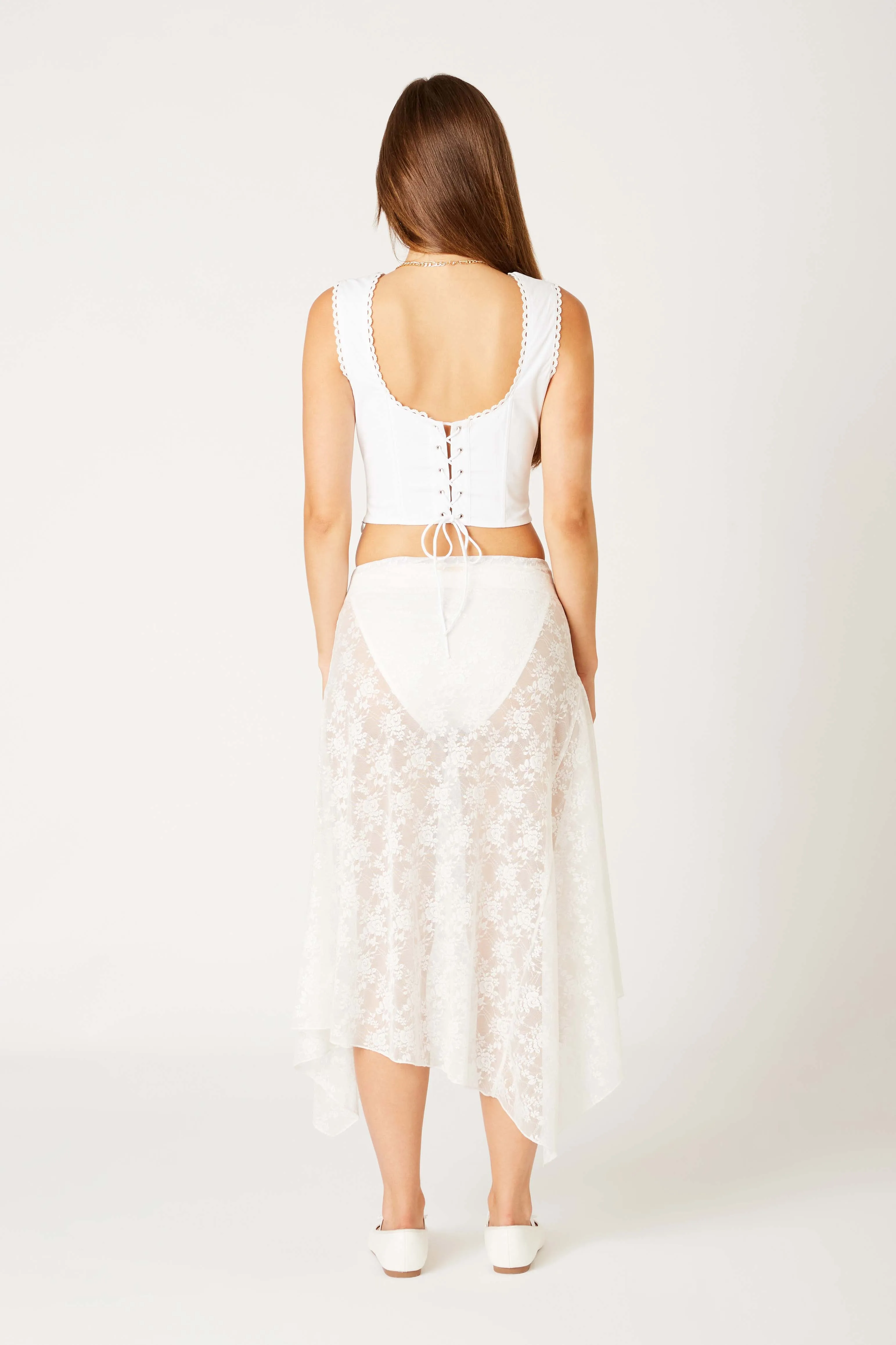 Lace Asymmetrical Midi Skirt