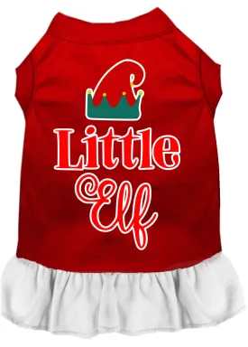 Little Elf Screen Print Dog Dress Red With White Xs