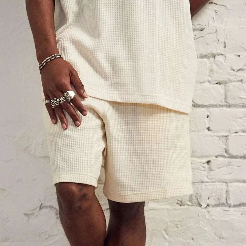 Men's Casual Solid Color Short Sleeved T-Shirt and Shorts Outfit Set