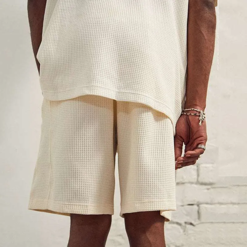 Men's Casual Solid Color Short Sleeved T-Shirt and Shorts Outfit Set