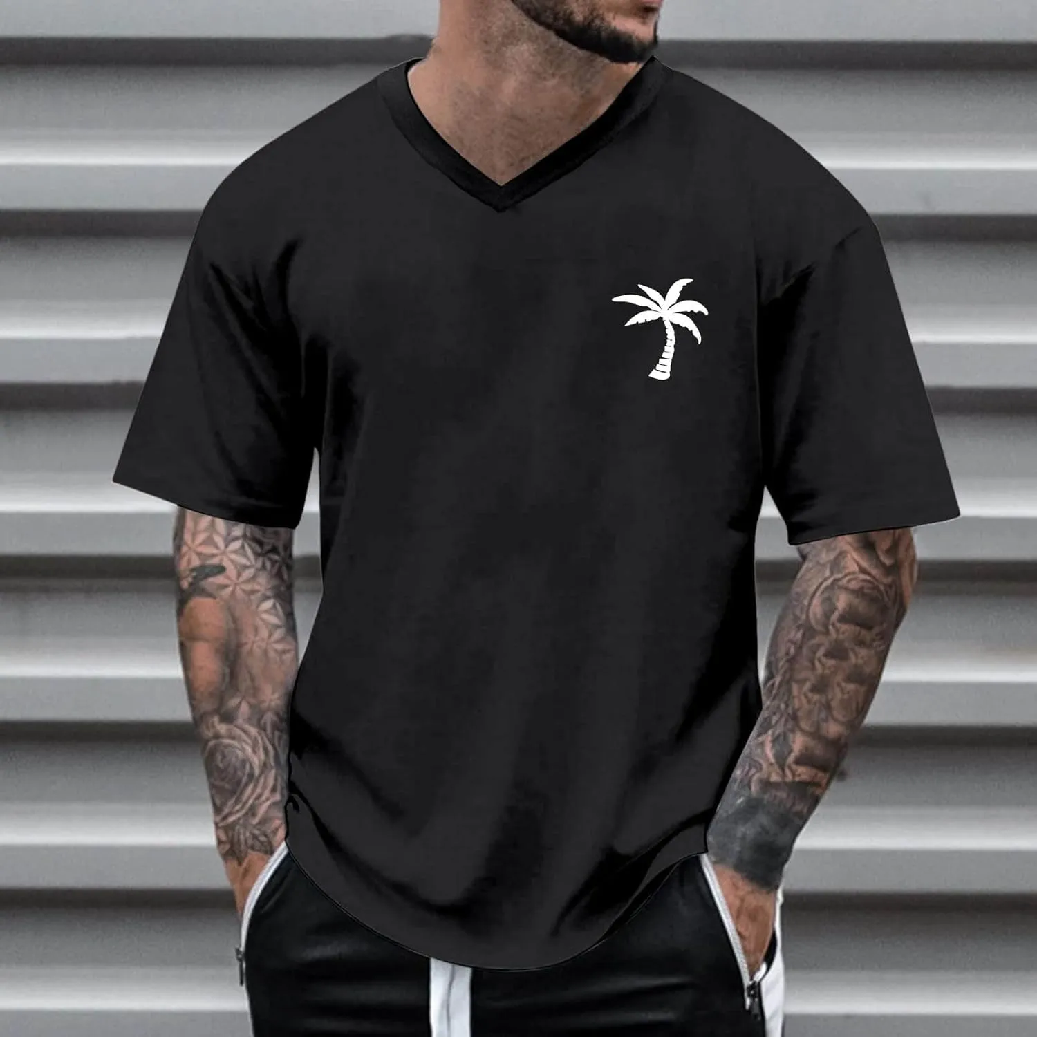 Mens Loose Fit Graphic Shirts Short Sleeve Heavyweight Cotton Printed T-Shirts Casual Retro Streetwear Tshirts Tops