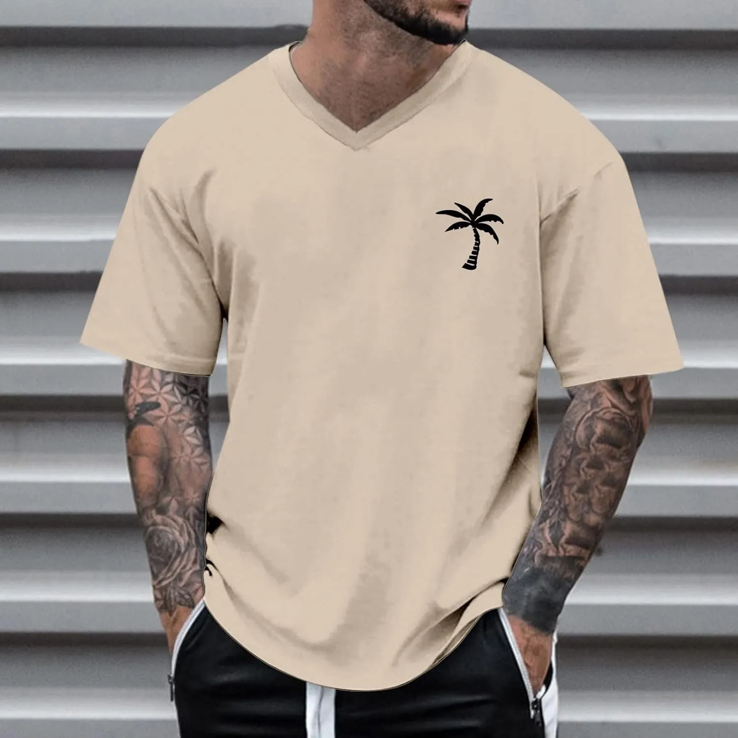 Mens Loose Fit Graphic Shirts Short Sleeve Heavyweight Cotton Printed T-Shirts Casual Retro Streetwear Tshirts Tops
