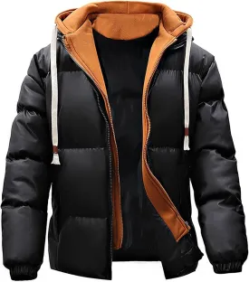 Mens Puffer Hoodie Zip up Padded Coat Warm Down Jacket Quilted Insulated Jacket Thermal Winter Jacket with Hood