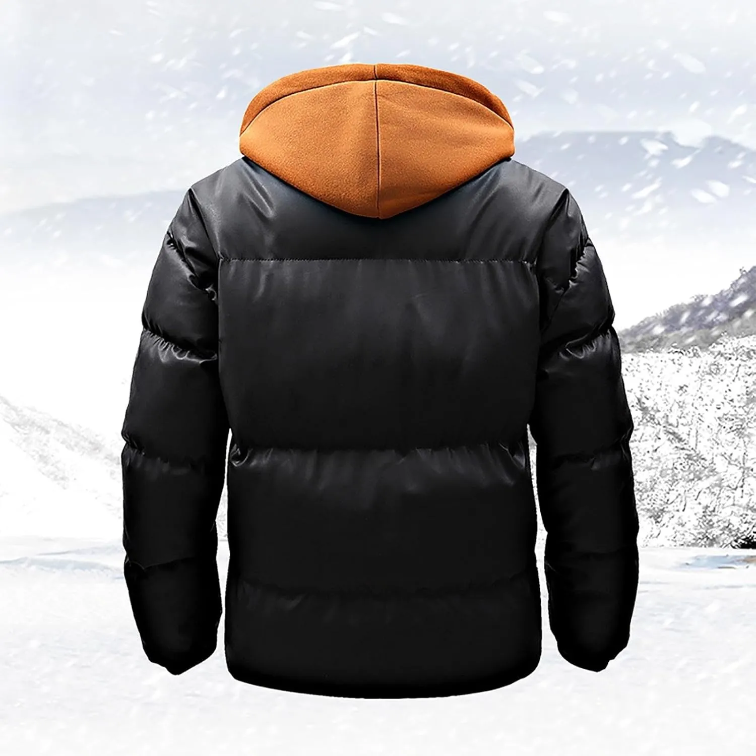 Mens Puffer Hoodie Zip up Padded Coat Warm Down Jacket Quilted Insulated Jacket Thermal Winter Jacket with Hood