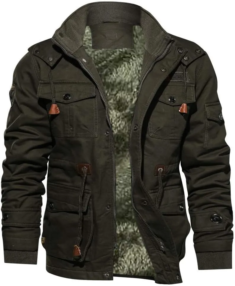 Men's Rain Jacket Tactical Jacket Winter Thicken Lined Military Motorcycle Trucker Jackets Multi Pocket Cargo Coat