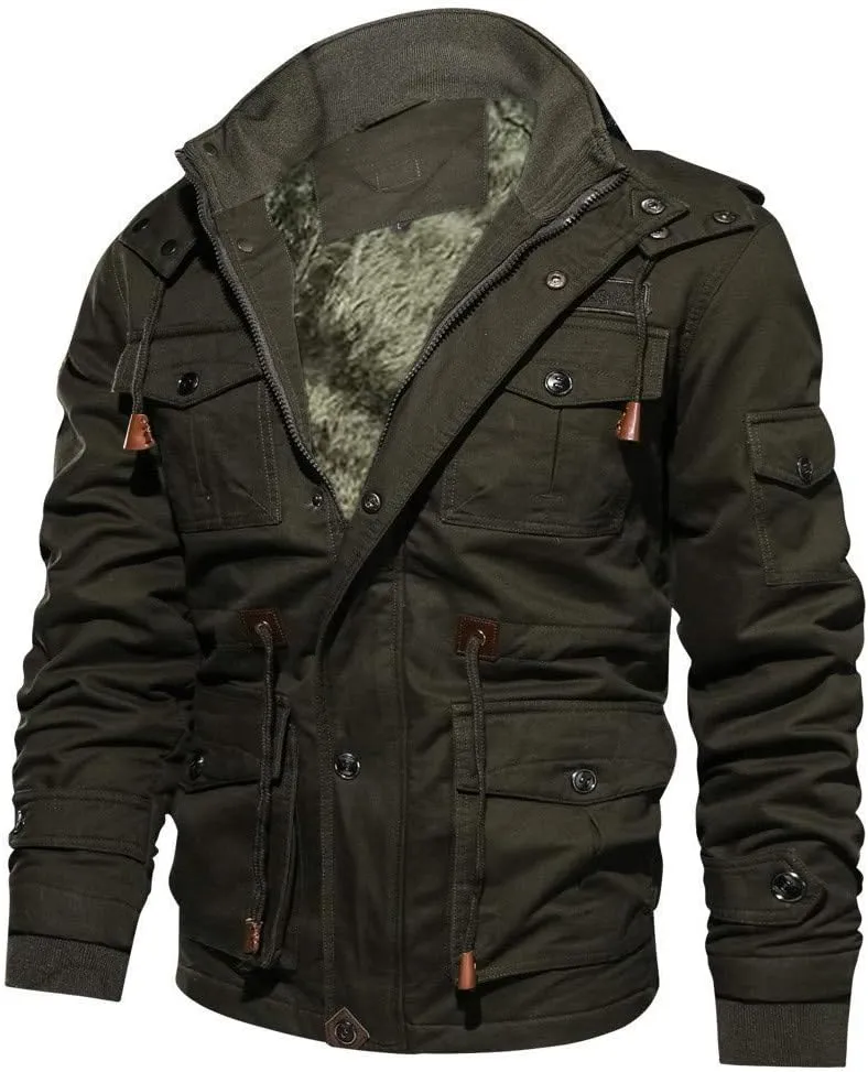 Men's Rain Jacket Tactical Jacket Winter Thicken Lined Military Motorcycle Trucker Jackets Multi Pocket Cargo Coat