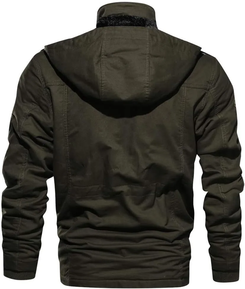 Men's Rain Jacket Tactical Jacket Winter Thicken Lined Military Motorcycle Trucker Jackets Multi Pocket Cargo Coat