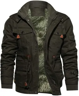 Men's Rain Jacket Tactical Jacket Winter Thicken Lined Military Motorcycle Trucker Jackets Multi Pocket Cargo Coat