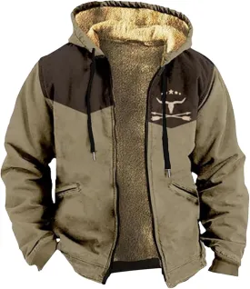Mens Winter Coats Warm Jacket with Hood Pocket Western Cowboy 3D Printed Hooded Puffy Hooded Insulated Thicken