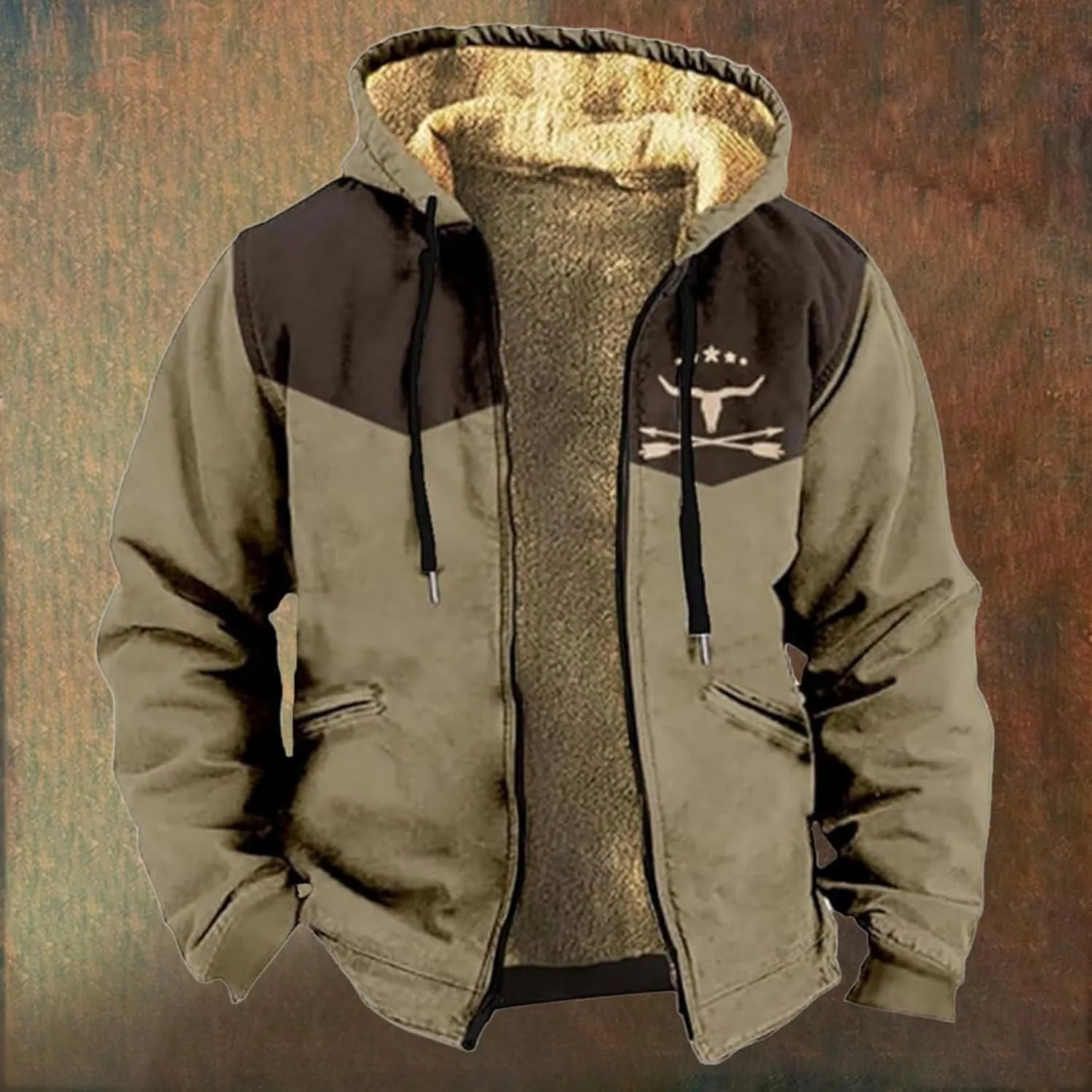 Mens Winter Coats Warm Jacket with Hood Pocket Western Cowboy 3D Printed Hooded Puffy Hooded Insulated Thicken